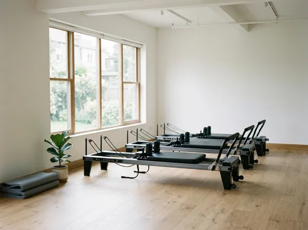 Sala luminosa con quattro Reformer allineati vicino a una grande finestra